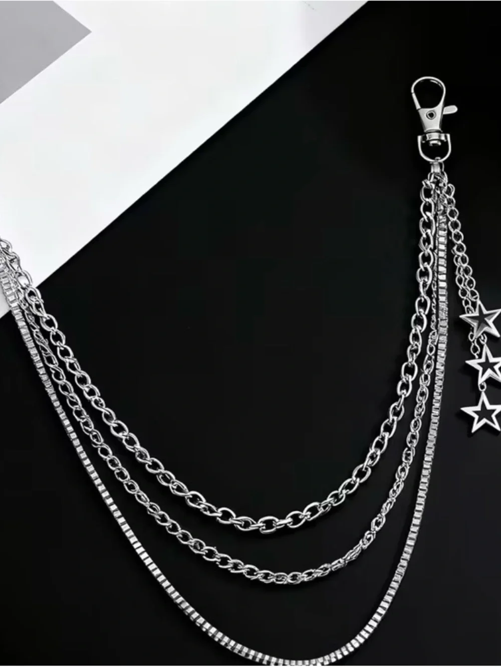 Unisex Black Chain Belt with Star Charms